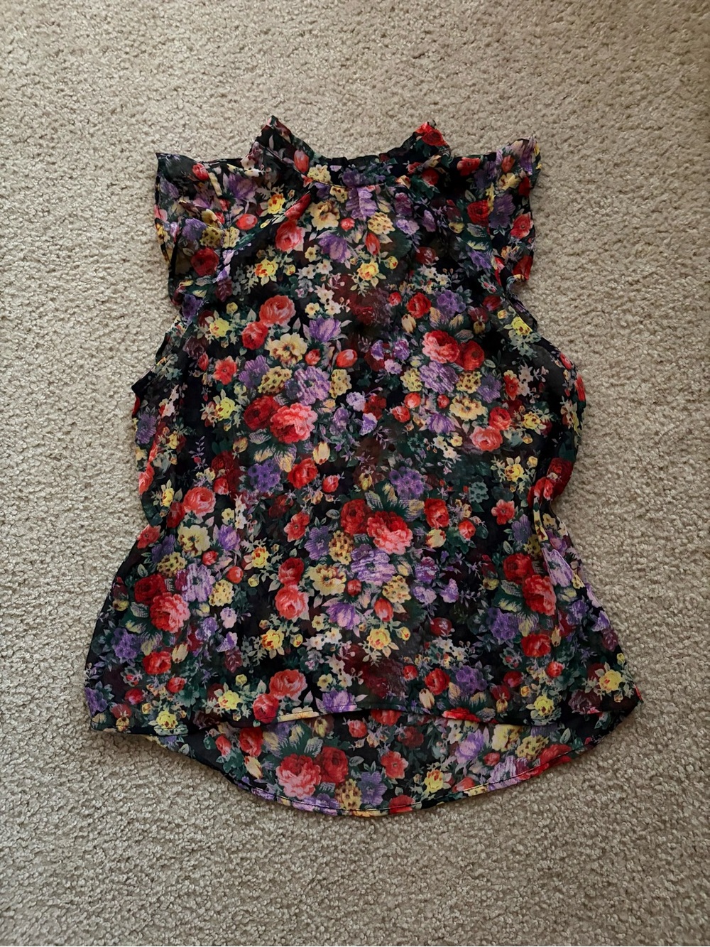 Forever 21 Black Sheer Floral Ruffle Blouse